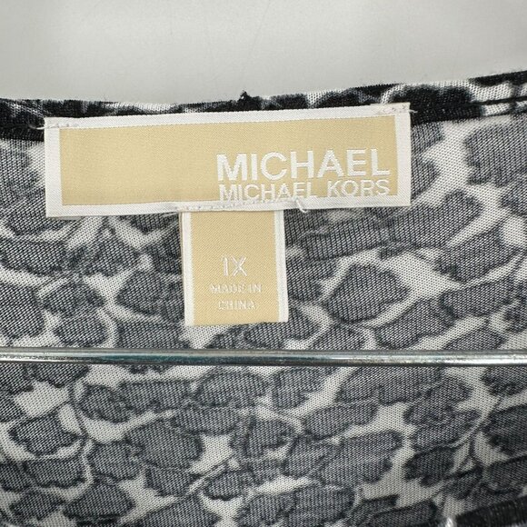 Michael Kors Womens 1X Animal Print Top Long Sleeve Viscose Blouse Black & White - Picture 6 of 8